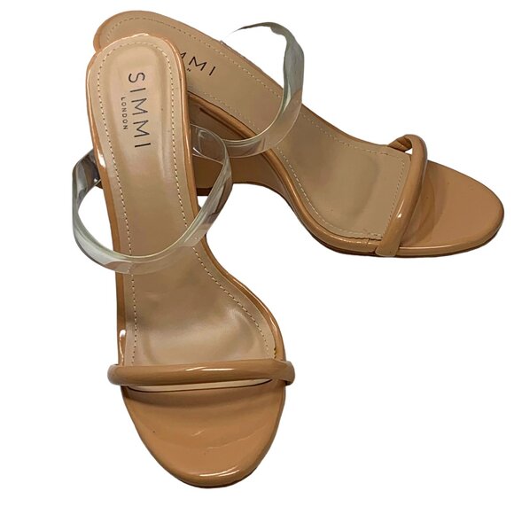 Simmi London Tina Clear Nude Patent Strappy‎ Wedge Sandals NWOB - Picture 10 of 13